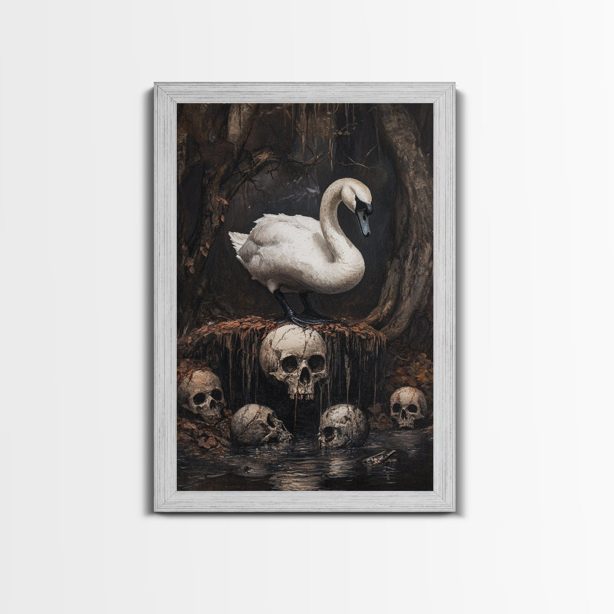 The Black Swan, Gothic Dark Macabre Wall Art, Dark Swan Decor, Halloween Canvas Print, Halloween Decor, Dark Academia Wall Art