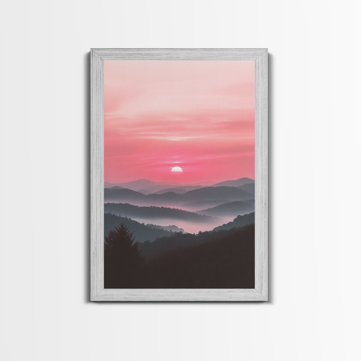 Sunset Over The Smoky Mountains, Framed Canvas Print, Smoky Mountain Art, Landscape Photography Style Home Decor, Retro Wave Art