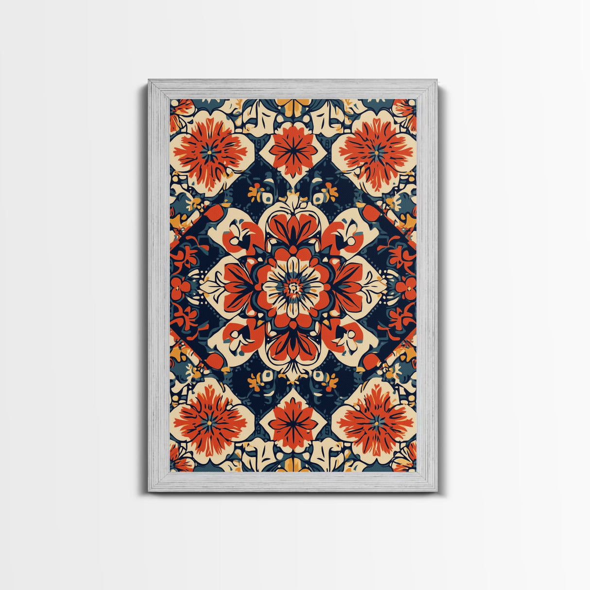 Floral Pattern Wall Art, Mexican Tile Pattern Framed Canvas Print, Chicano Art, Textile Inspired Wall Art, Southwestern Pueblo Style Art