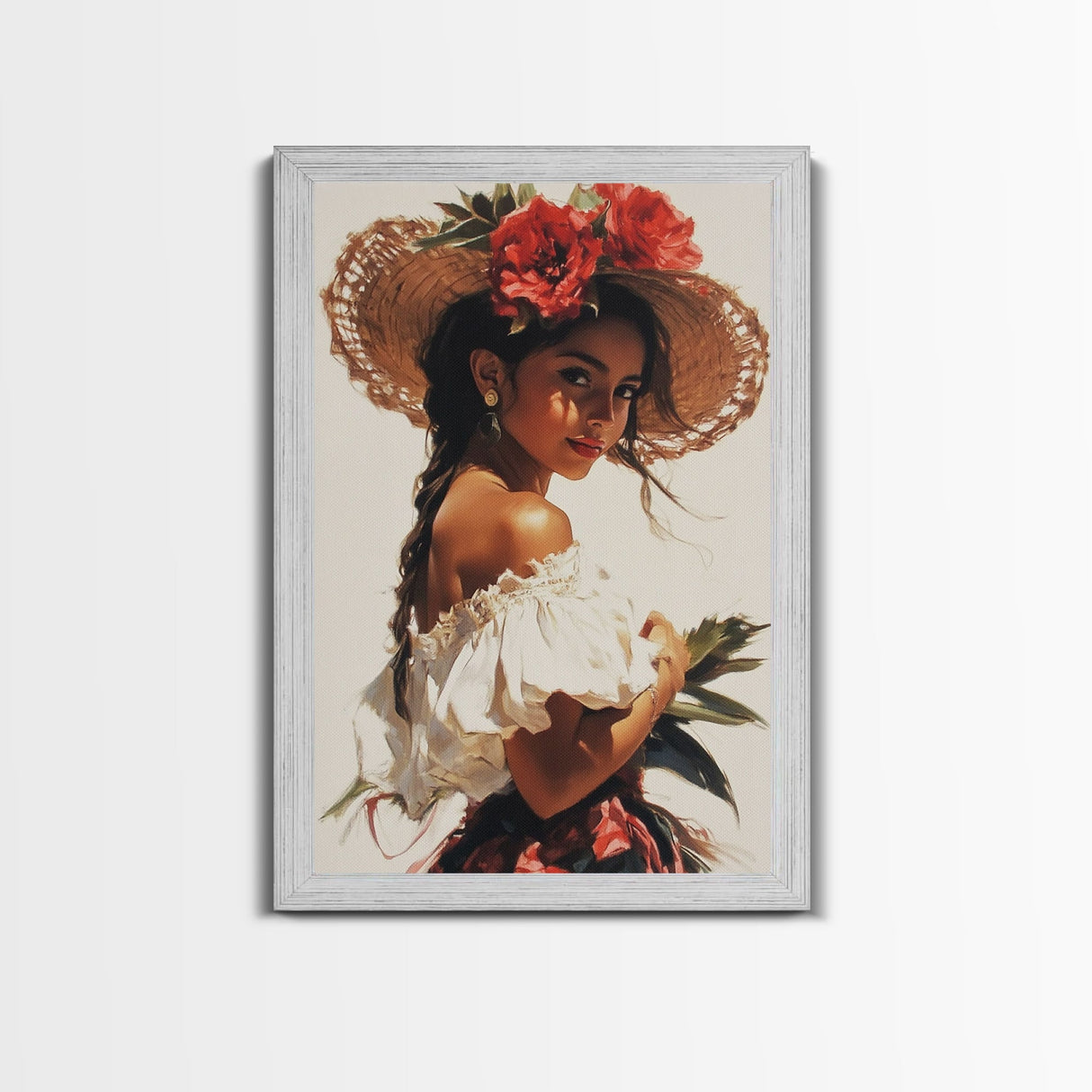 Portrait of a Latina Framed Canvas Print, Mariachi Home Decor, Chicano Painting, Southwestern Modern Art, Tejano Decor, Rustic Mexicano Art