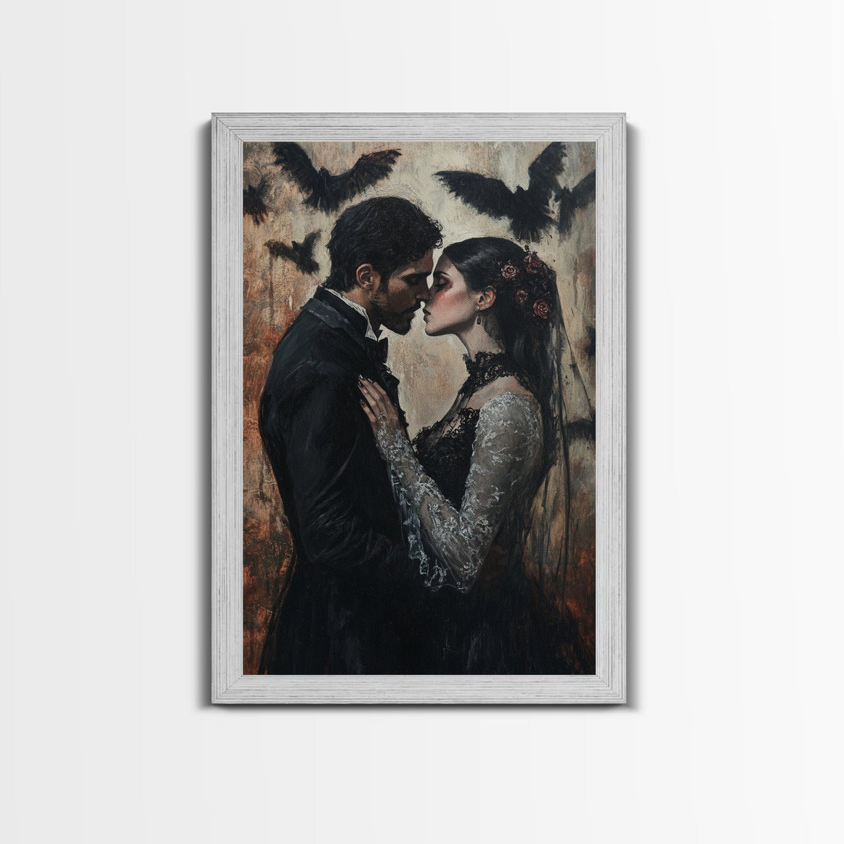 Dark Romance Painting Print, Dark Fantasy Art, Dark Fantasy Home Decor, Gothic Romance Print, Halloween Decor, Couple Gift Idea, Goth Wedding
