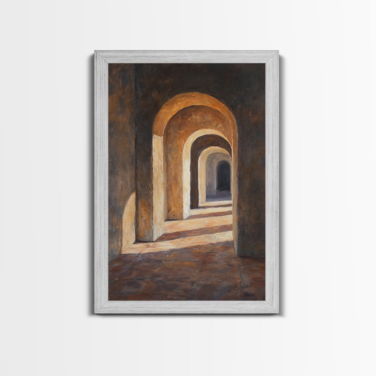 Sunlight Peaks Through the Pillars, Framed Canvas Print, Moroccan Style Wall Art, Moroccan Painting, Paint of Morocco