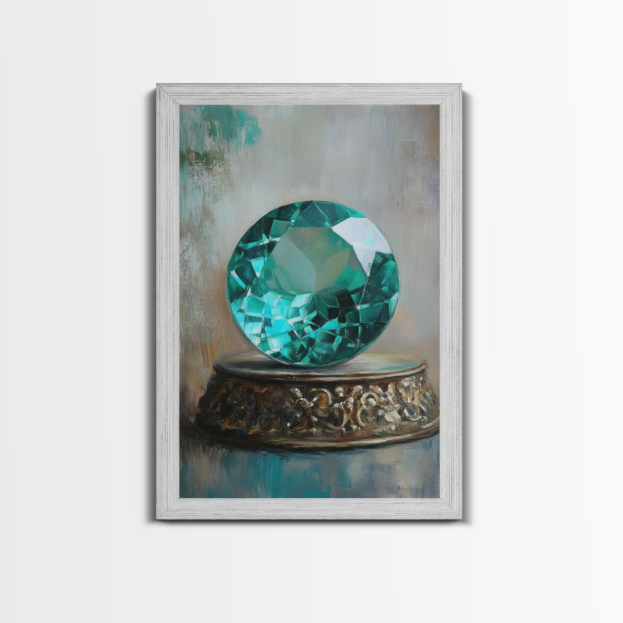 Emerald Painting Print, Framed Canvas Print, Gemstones Wall Art, Precious Stone Painting, Green Gem, Ruby Painting, Antique Minerals Art