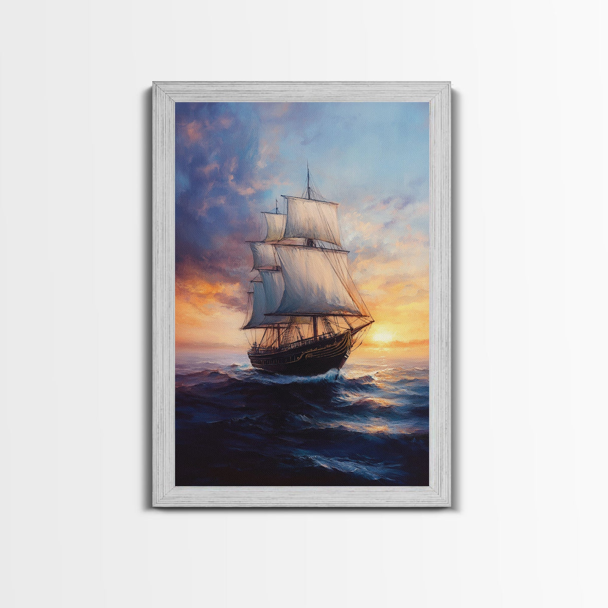 Pirateship at Dawn, Framed Canvas Print, Pirate Art