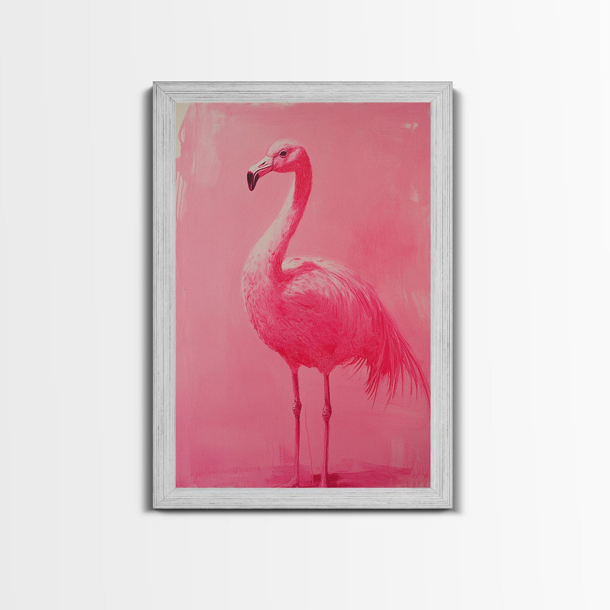 Preppy Pink Flamingo Painting Print, Trendy Wall Art, Animal Print, Framed Canvas Print, Wood Framed Art, Dorm Decor, Apartment Art