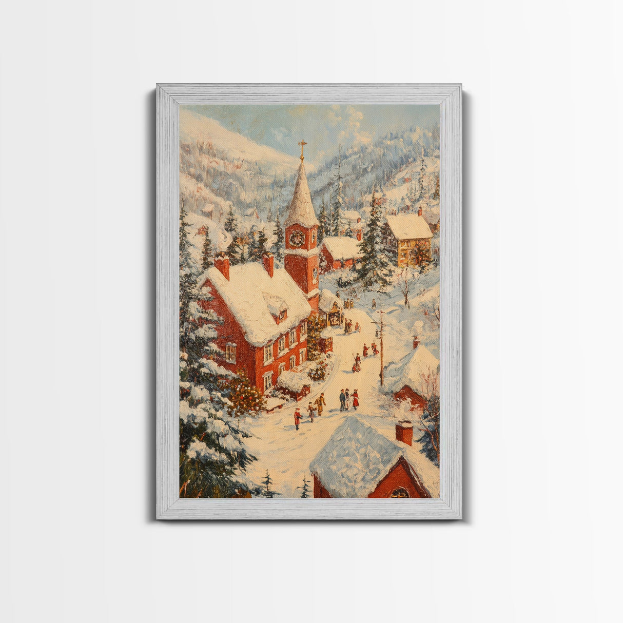 Victorian Christmas Village Art Canvas Print, Christmas Village Painting, Christmas Mantle Art, Christmas Centerpiece Wall Art