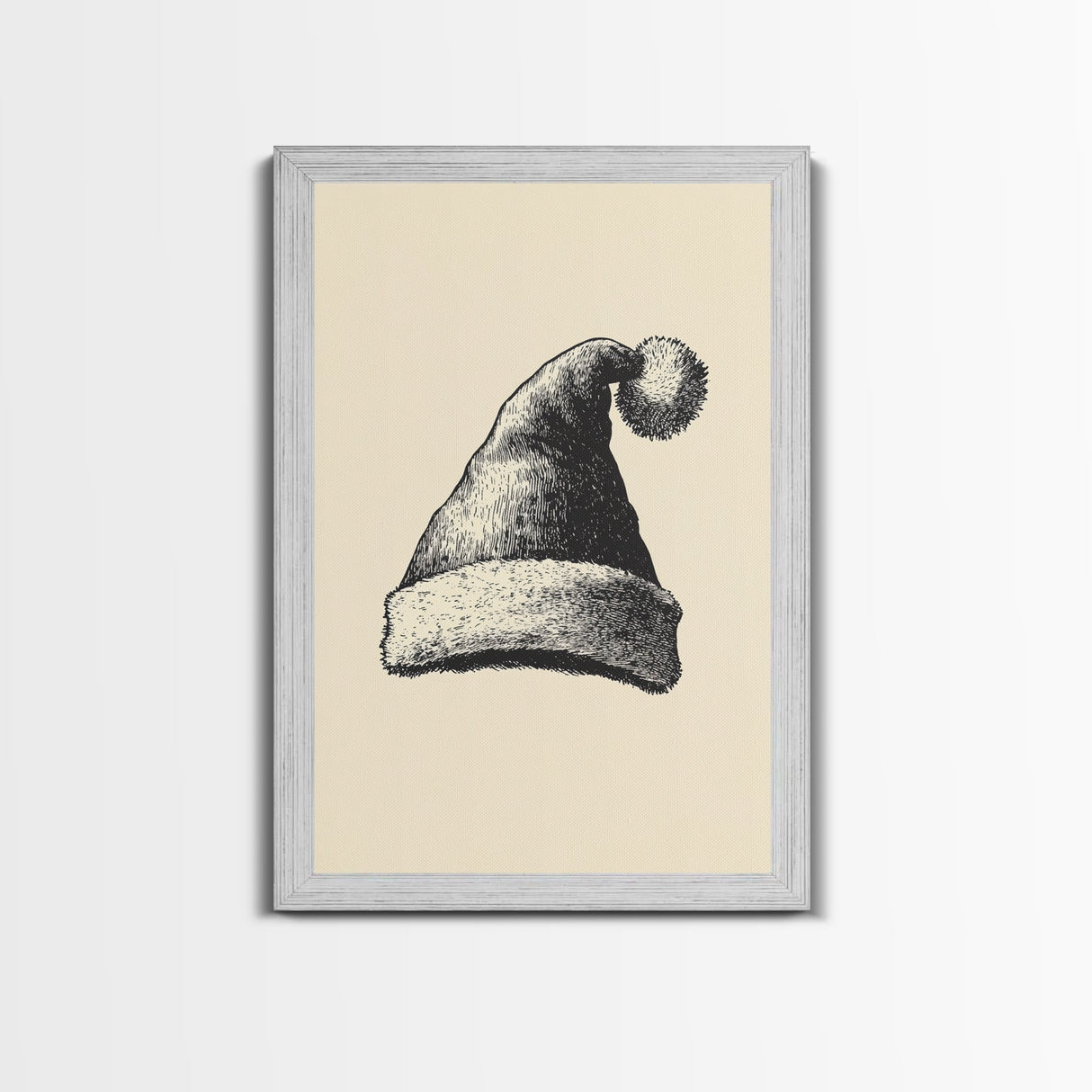Sketch of Santa's Hat Canvas Print - Framed Canvas - Minimalist Christmas Art - Boho Christmas Art - Rustic Christmas Art