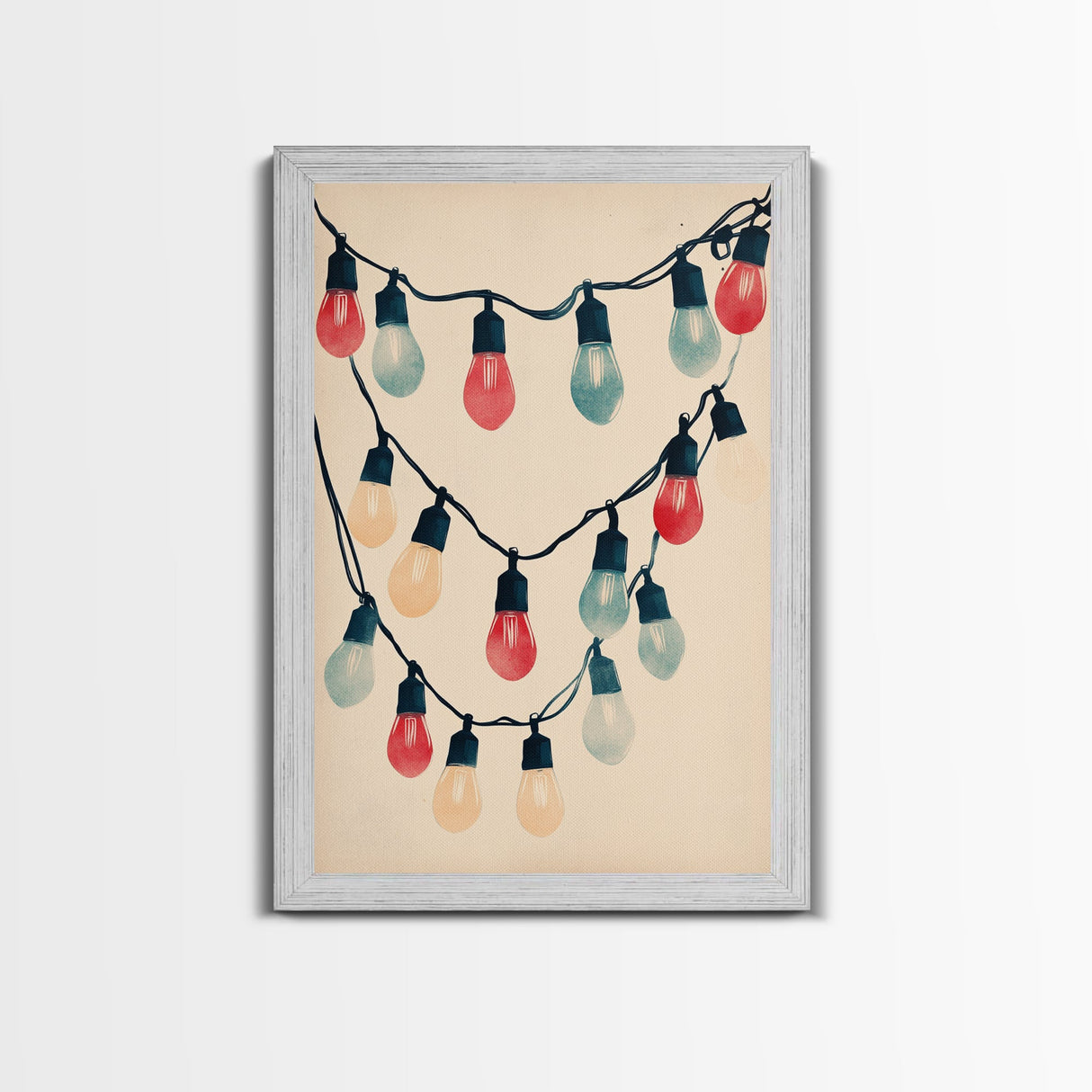 Sketch of Christmas Lights Canvas Print - Framed Canvas - Minimalist Christmas Art - Boho Christmas Art - Rustic Christmas Art