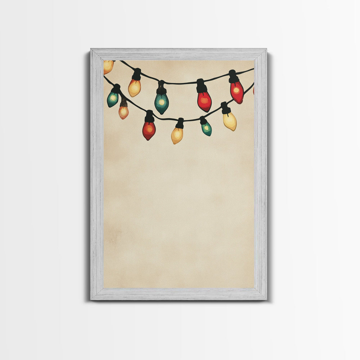 Drawing of Retro Christmas Lights Canvas Print - Framed Canvas - Minimalist Christmas Art - Boho Christmas Art - Rustic Christmas Art