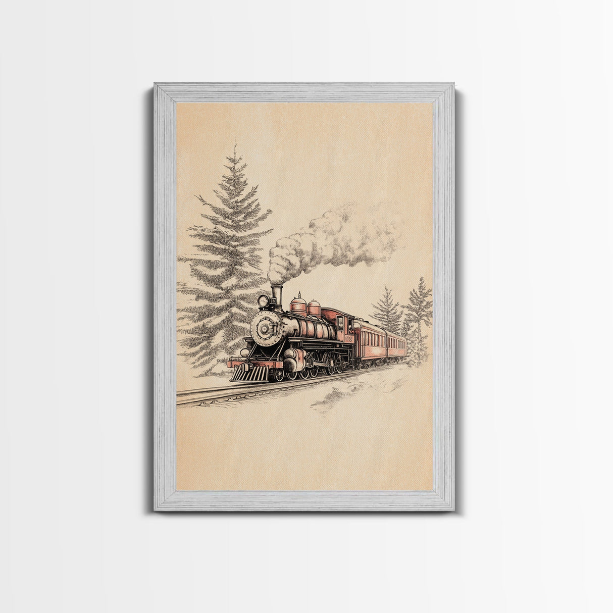 The Polar Express Train Canvas Print - Framed Canvas - Minimalist Christmas Art - Boho Christmas Art - Rustic Christmas Art