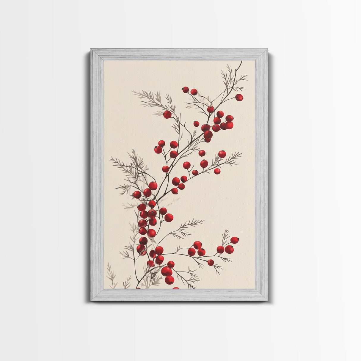 Holly Berries Canvas Print - Framed Canvas - Minimalist Christmas Art - Boho Christmas Art - Rustic Christmas Art