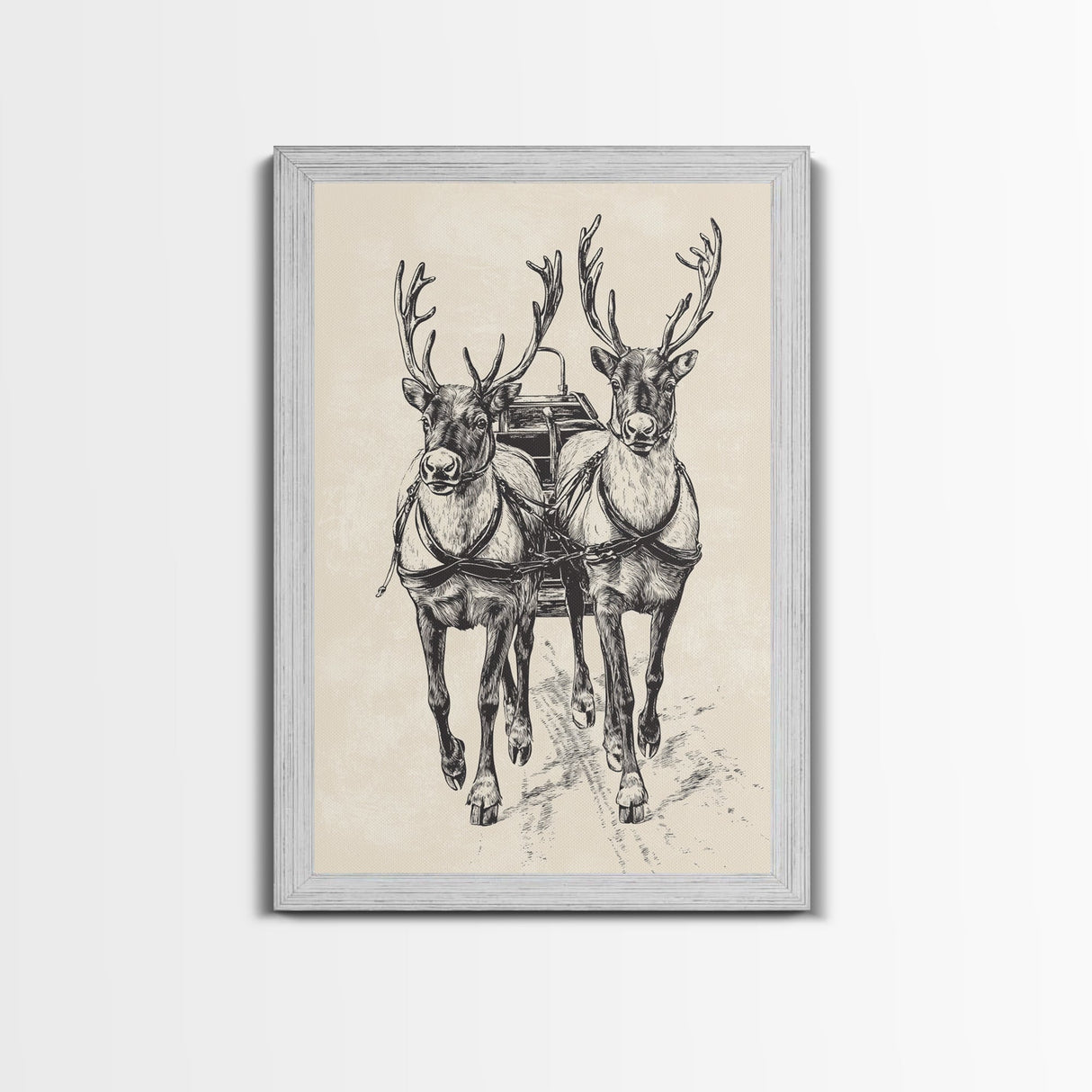 Santa's Sleigh Canvas Print - Framed Canvas - Minimalist Christmas Art - Boho Christmas Art - Rustic Christmas Art