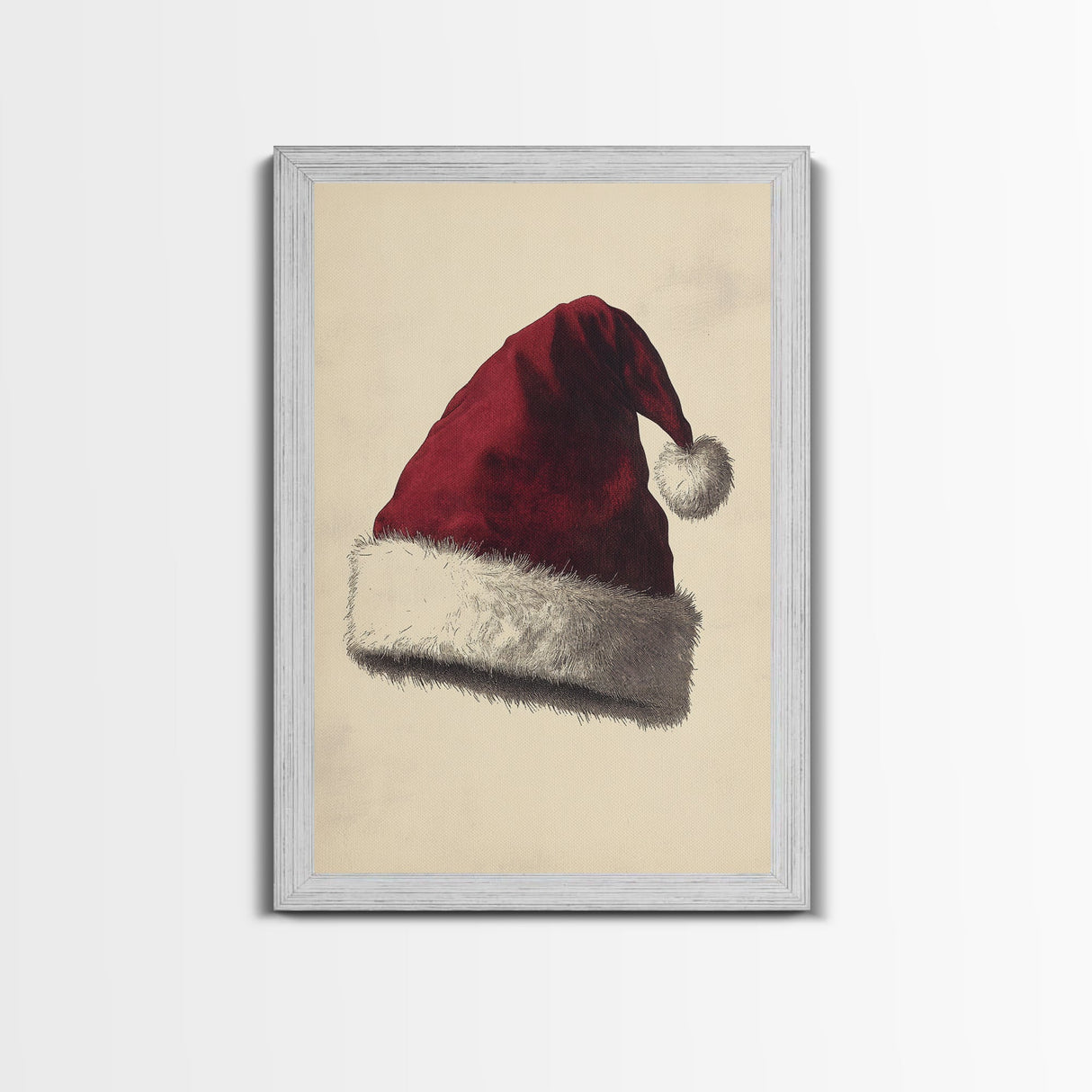 Santa's Hat Canvas Print - Framed Canvas - Minimalist Christmas Art - Boho Christmas Art - Rustic Christmas Art