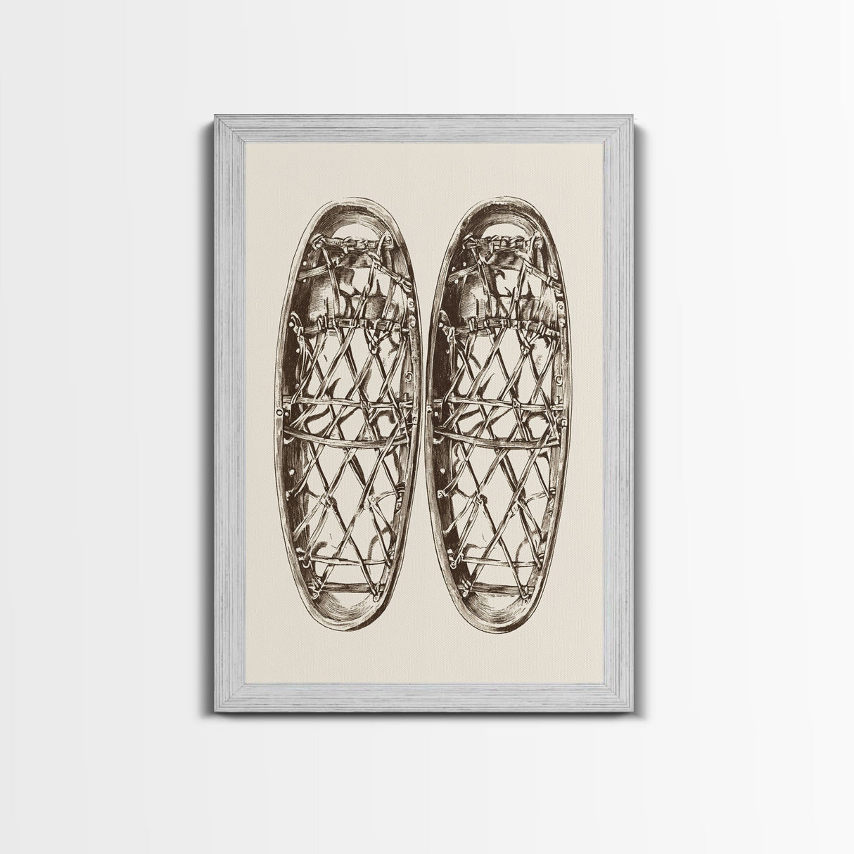 Vintage Snow Shoes Canvas Print - Framed Canvas - Minimalist Christmas Art - Boho Christmas Art - Rustic Christmas Art