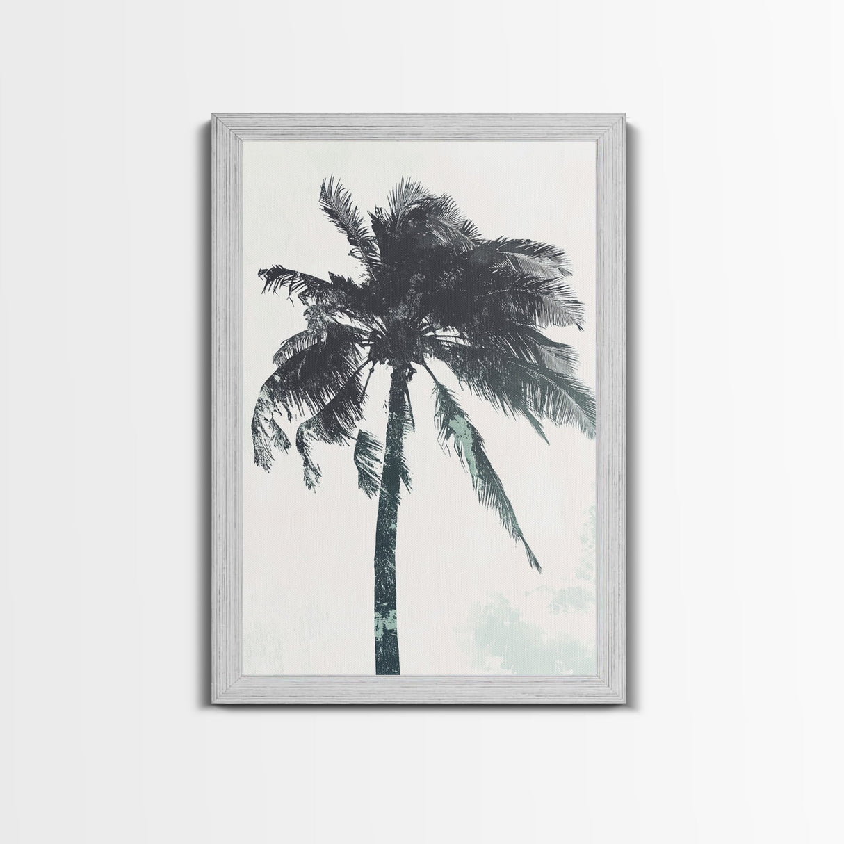 Palm Tree In The Wind, Framed Canvas Print, Wabi Sabi Watercolor Painting of a Palm Tree, Statement Piece Art