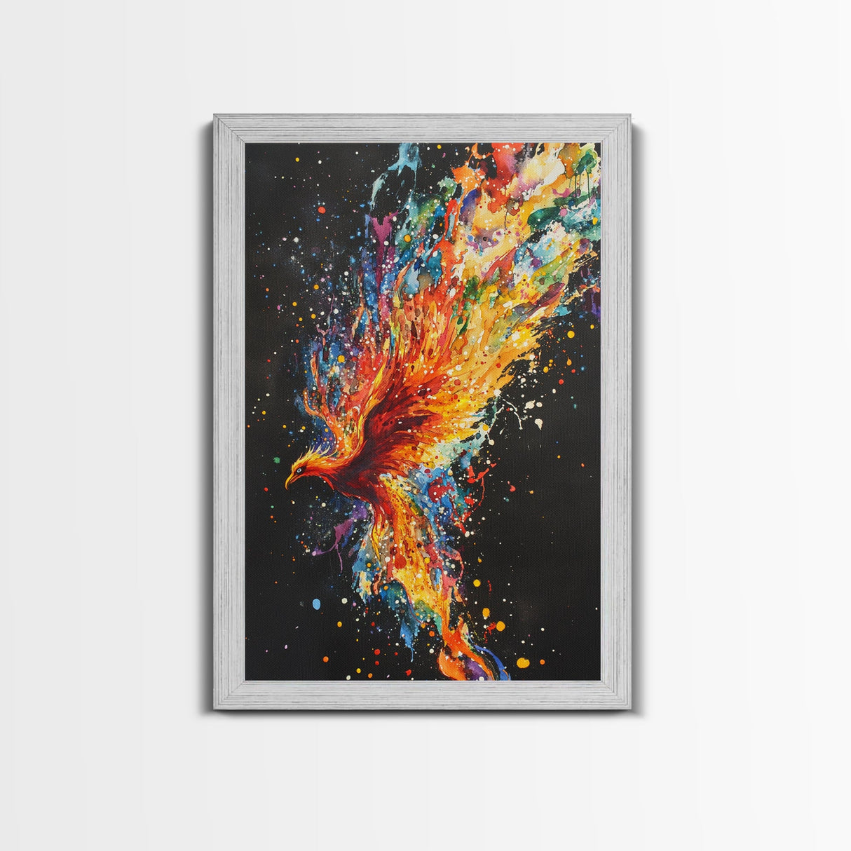 Rainbow Phoenix In Flames, Retribution, Framed Canvas Print, The Phoenix, Framed Wall Art, Original Painting Phoenix
