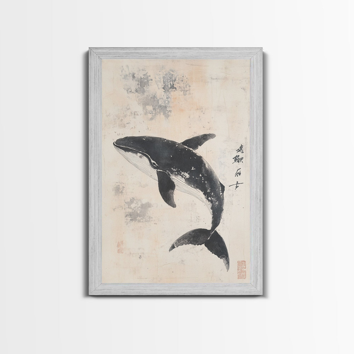 Humpback Whale Canvas Print, Framed Art, Ready To Hang Wall Art, Nautical Wall Art, Ocean Art, Wabi Sabi Art