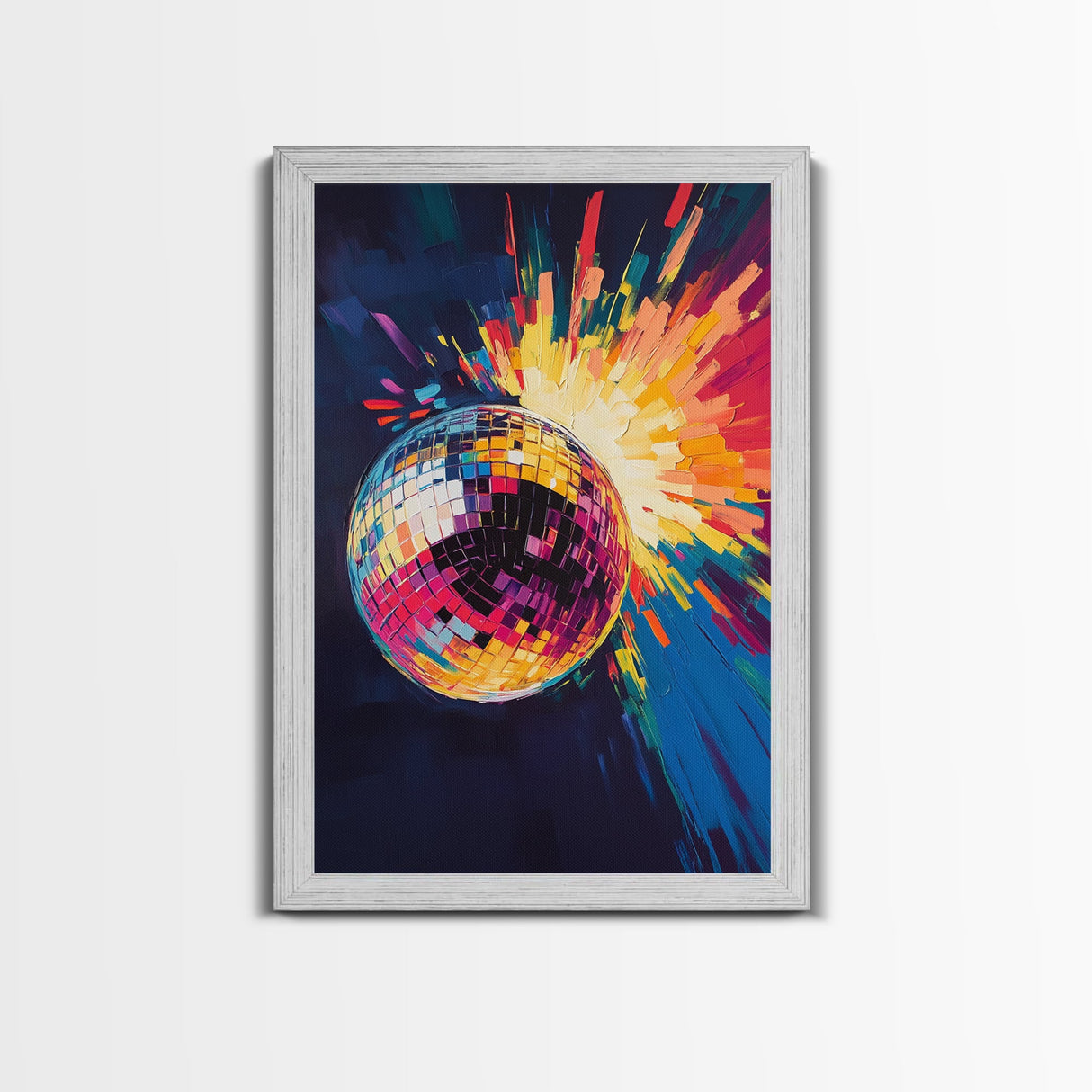 Trendy Disco Ball Poster Canvas Print, Wood Framed Canvas Print, Mirrorball Painting, Disco Ball Wall Art, Disco Decor, Dance Studio Decor