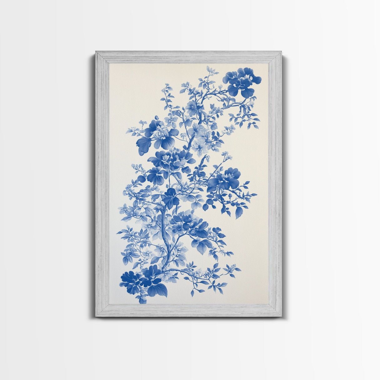 Blue Floral Print, Chinoiserie Wall Art, Framed Canvas, Canvas Art Home Decor, Chinoiserie Style Painting