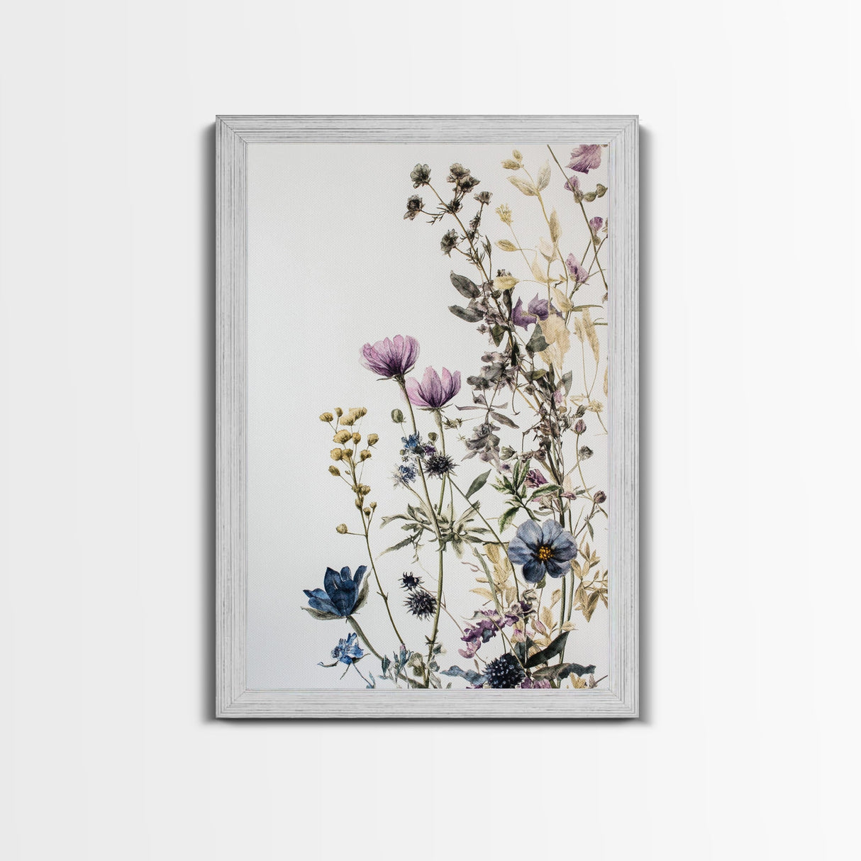 Retro Floral Decor Framed Canvas Print Modern Farmhouse Minimalist Wildflowers Painting Botanical Wall Art