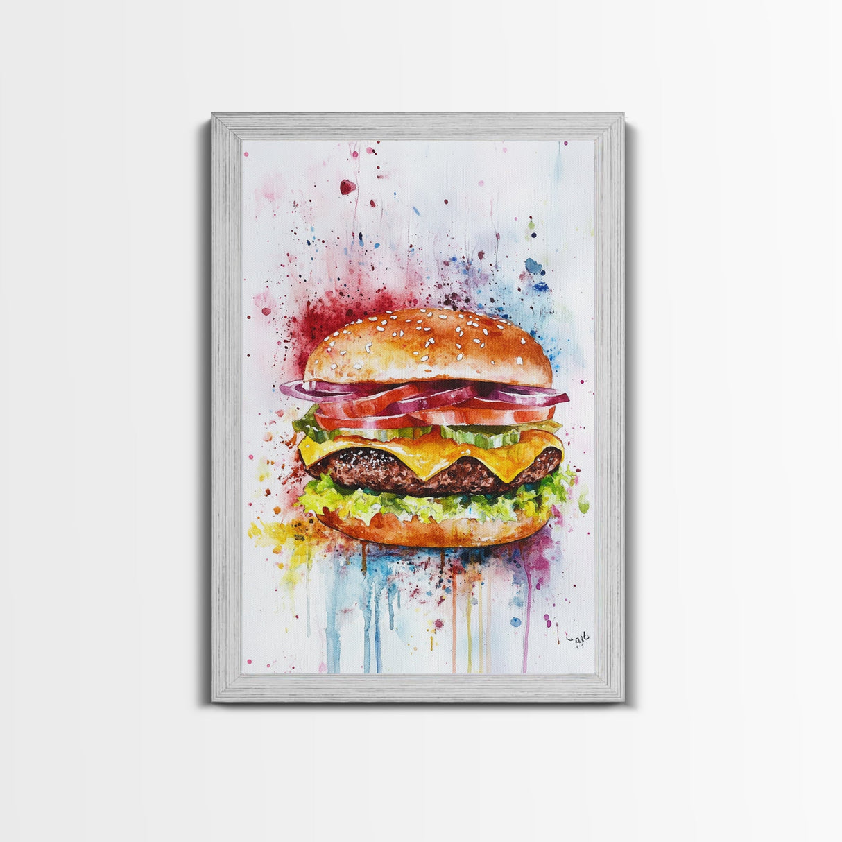 Hamburger Oil Painting Canvas Print Kitchen Wall Art Food Decor, Dining Room Burger Wall Decor, Restaurant Decor, Food Review Kitchen Art