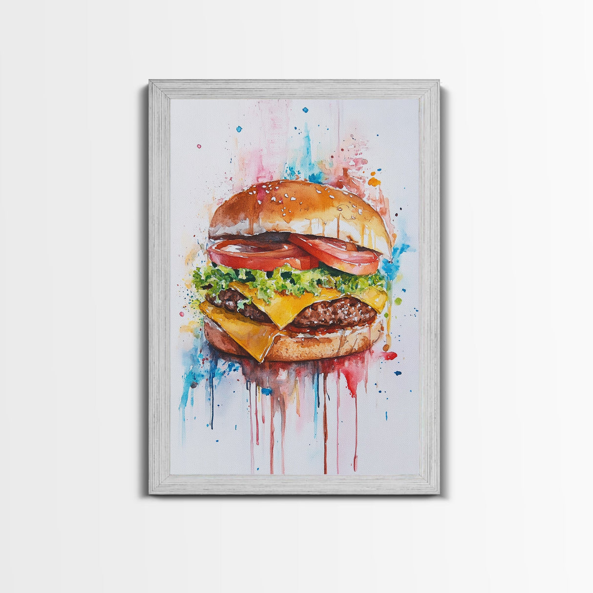 Hamburger Painting Print, Kitchen Decor, Restaurant Decor, Dining Room Art, Restaurant Wall Art, Diner Wall Art, Restaurant Owner Gift Idea
