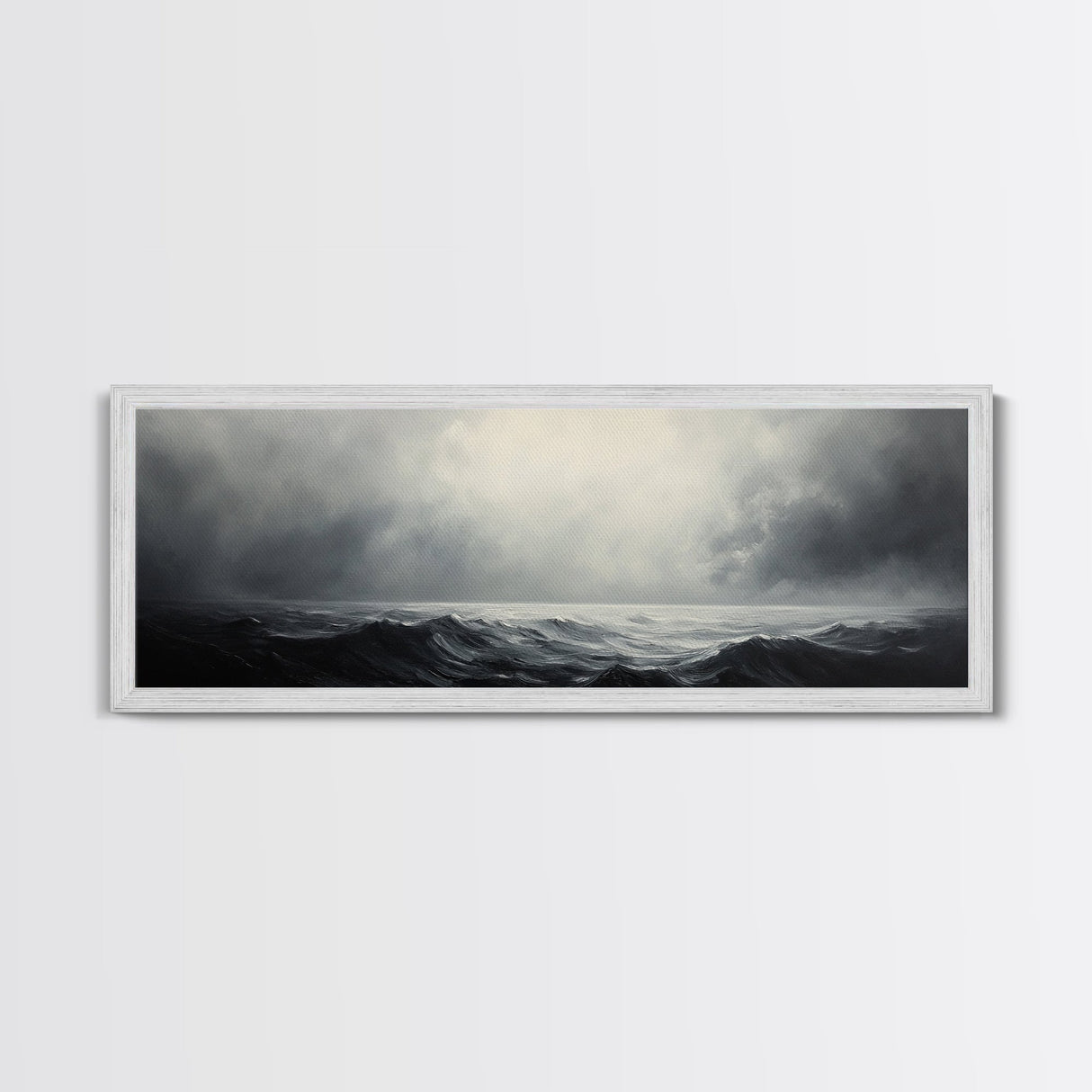 A storm rolls in over the ocean, framed canvas print - wood framed wall art - seascape painting - ocean painting