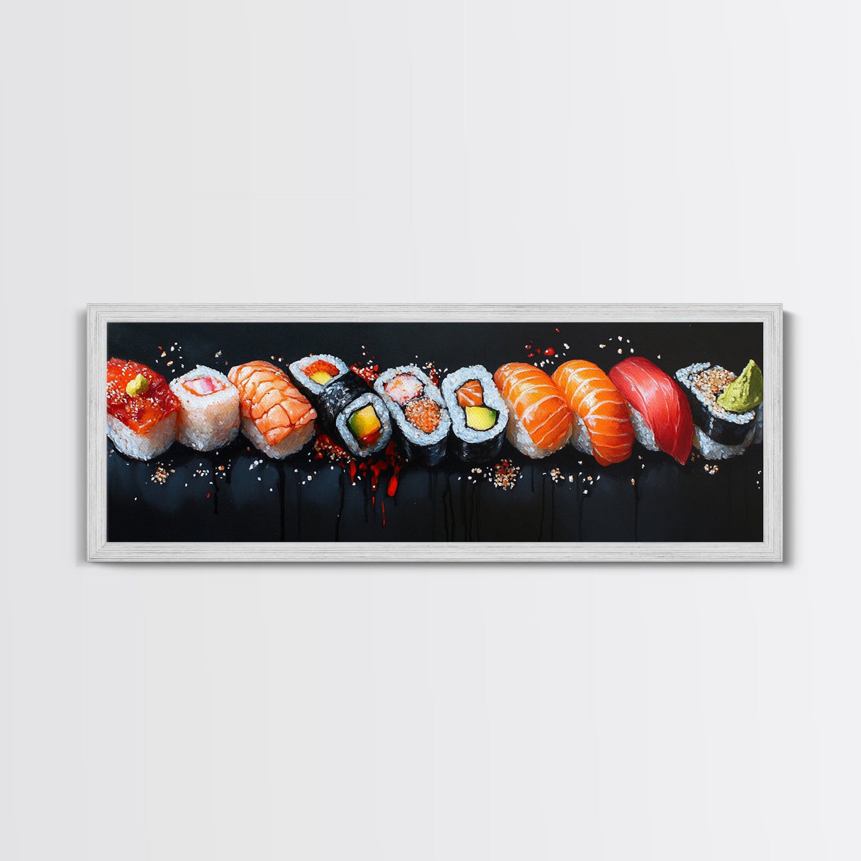 Retro Sushi Painting Print, Canvas Art, Kitchen Decor, Dining Room Decor, Eclectic Home Decor, Food Lover Gift, Japanese Style Decor