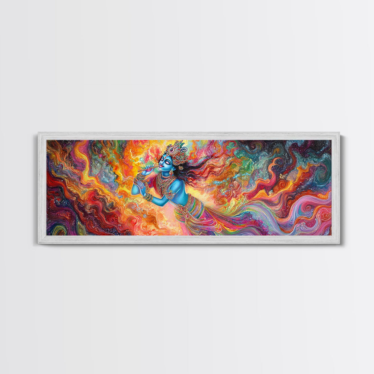 Radha Krishna Wall Art Framed Canvas Print, Modern Art Painting of Radha Krishna, Hindu Art, Radha Krishna Painting, Panoramic Art