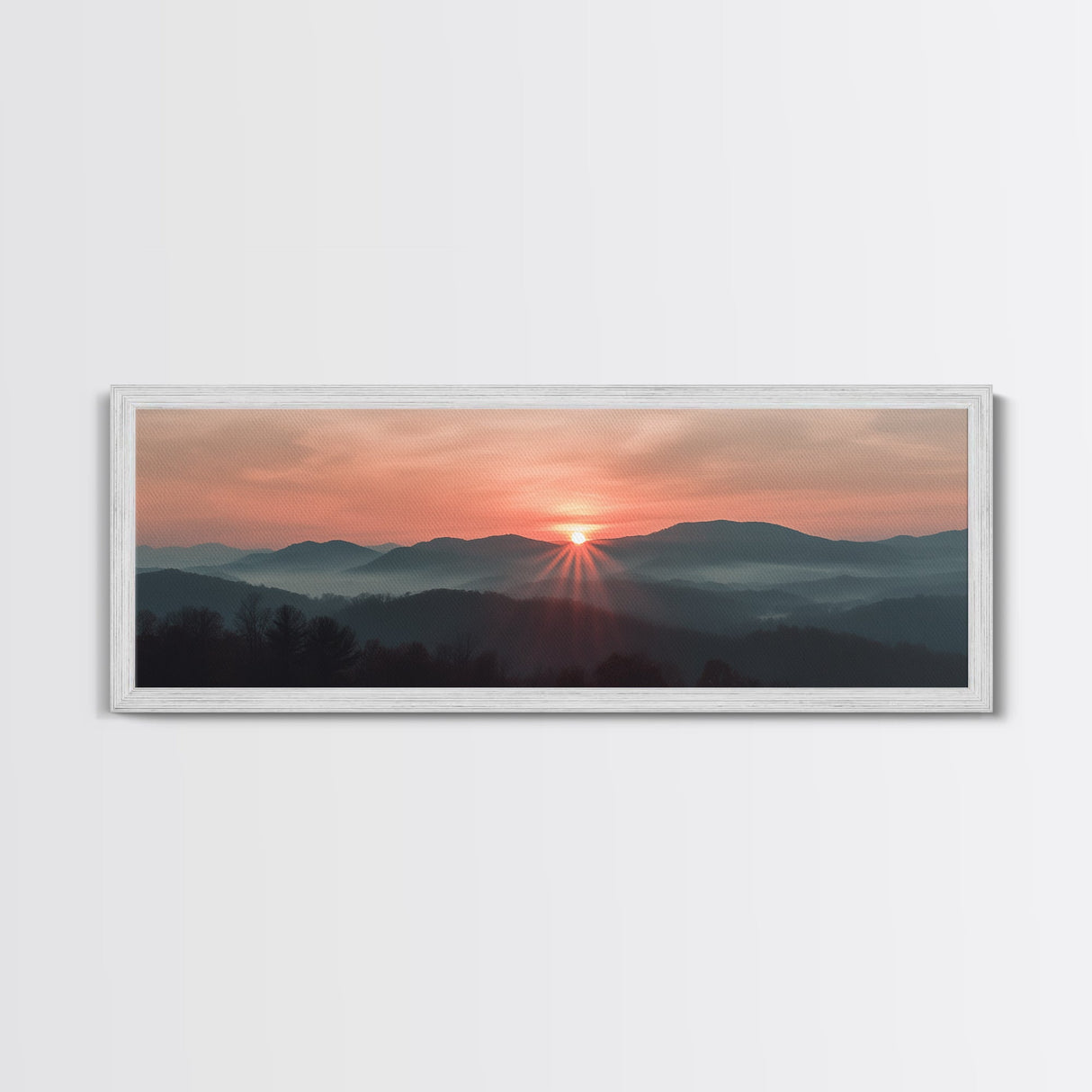 Smoky Mountains Art, Framed Canvas Print, Smoky Mountain Art Panoramic Painting Print, Great Smoky Art, Great Smoky Mountains