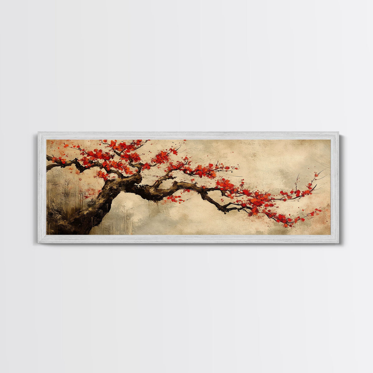 Panoramic Japanese Maple Tree Wall Art Canvas Print, Maple Tree Art, Fall Decor, Fall Wall Art, Wabi Sabi Japanese Style Maple Tree Painting