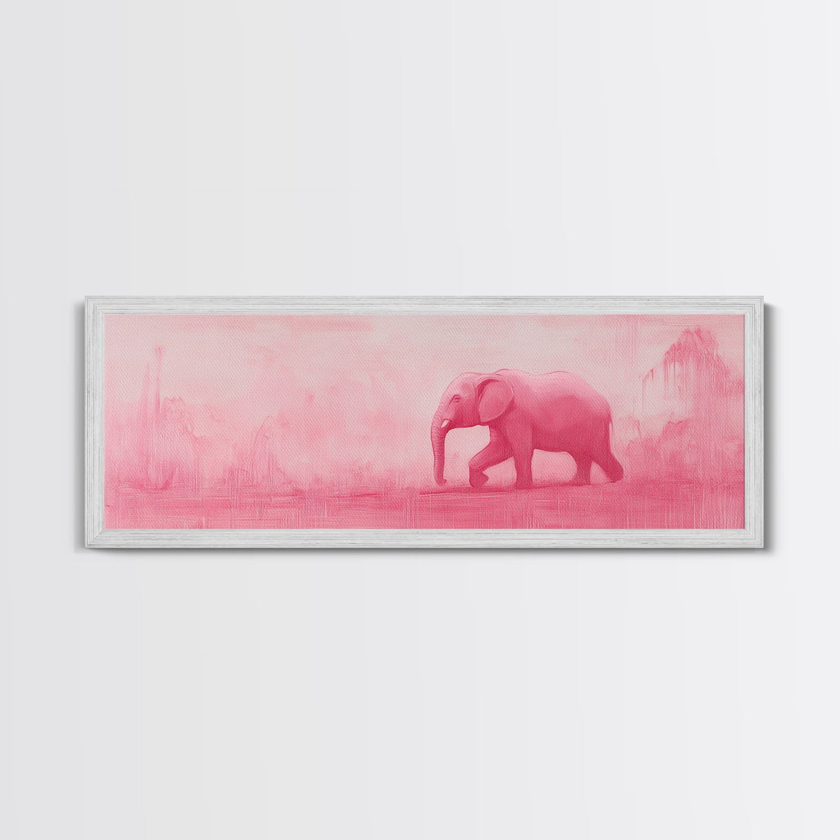 Preppy Pink Elephant Framed Canvas Print Ready To Hang Panoramic Wall Art Girl's Dorm Room Wall Art Ready To Hang