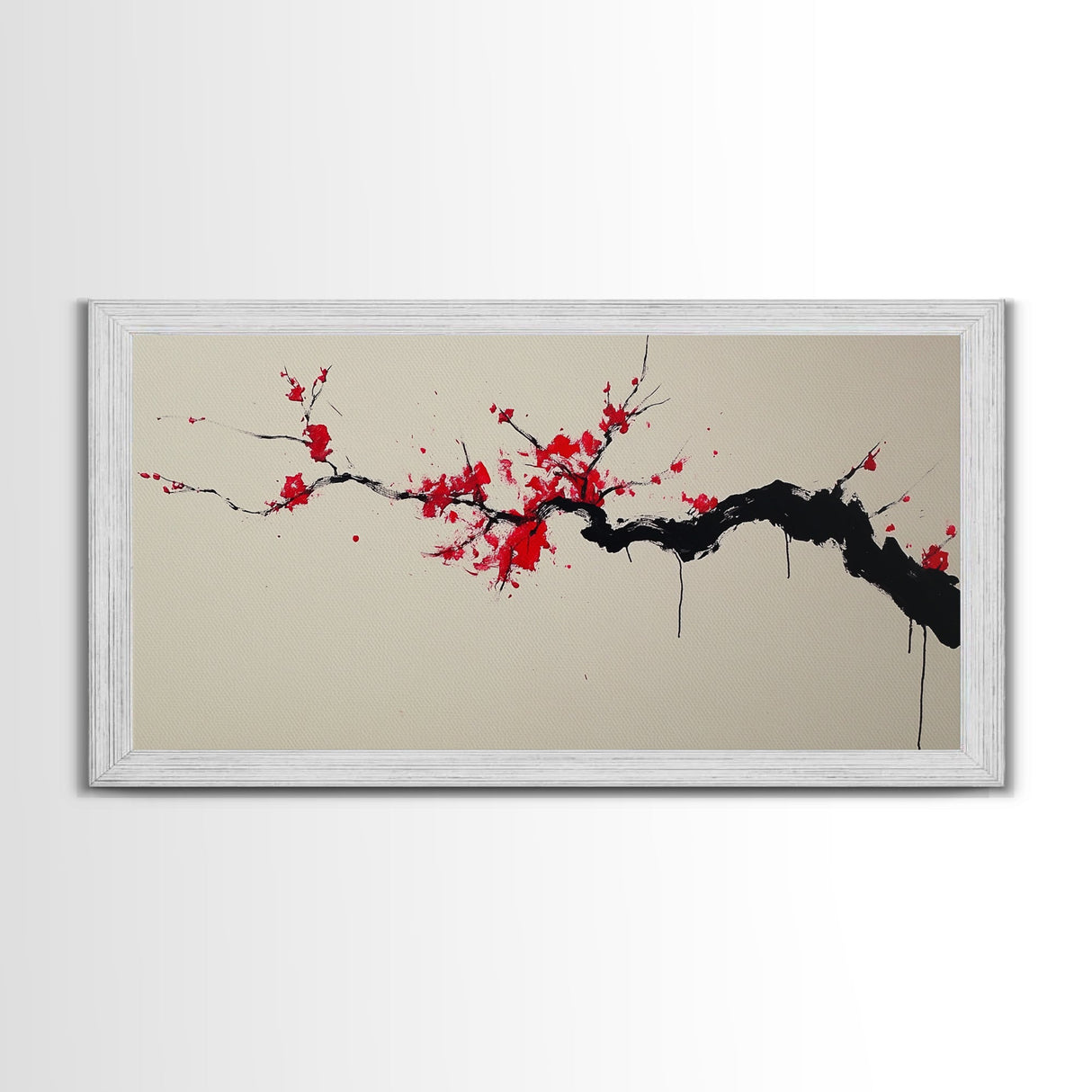 Retro Abstract Wall Art, Framed Canvas Print, Dead Branch Painting on a Black Background, Charcoal Sketch, Charcoal Painting Wall Art