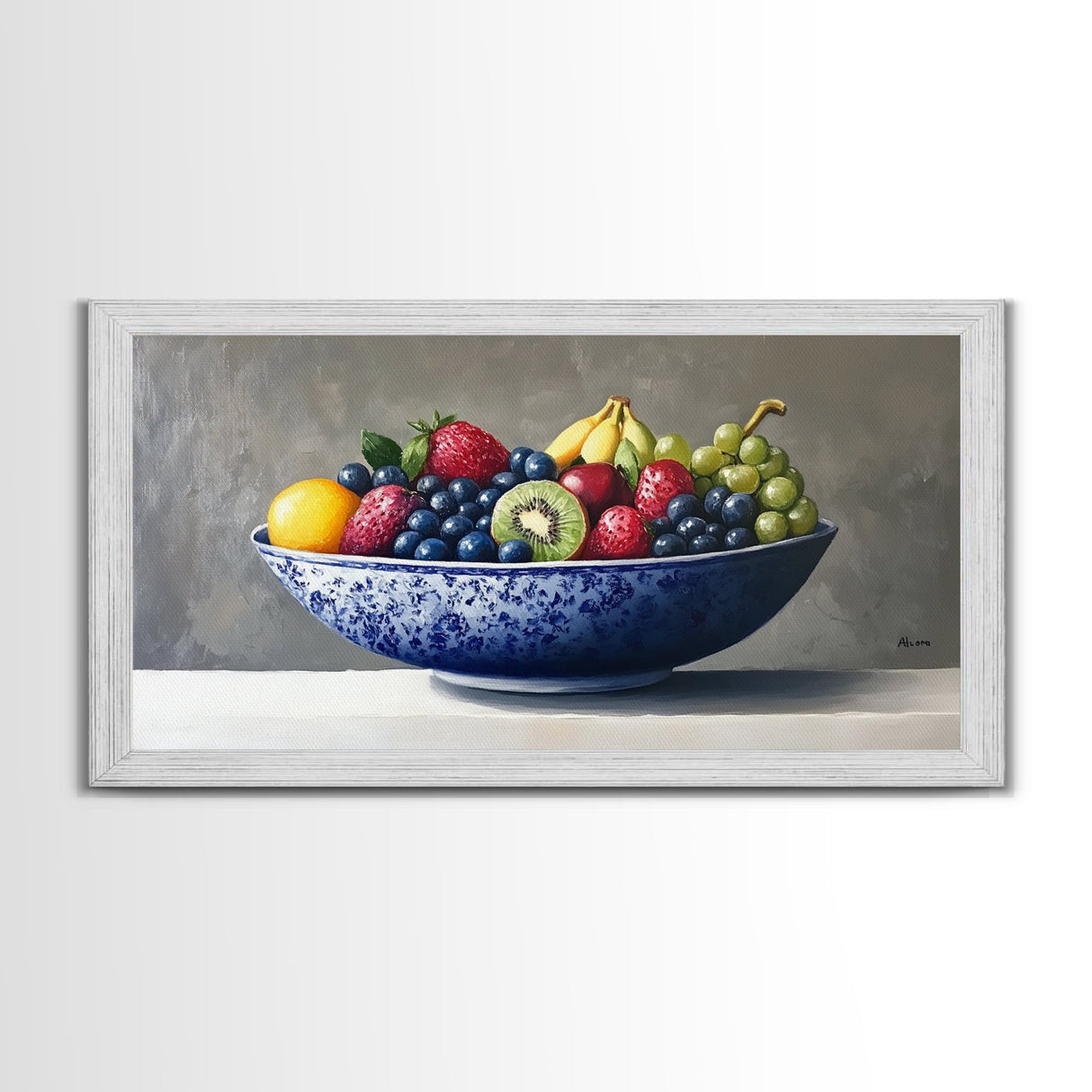 Still Life Oil Painting Print of Fruit in a Bowl, Framed Canvas Print, Victorian Oil Painting Still Life, Kitchen Wall Art, Kitchen Decor