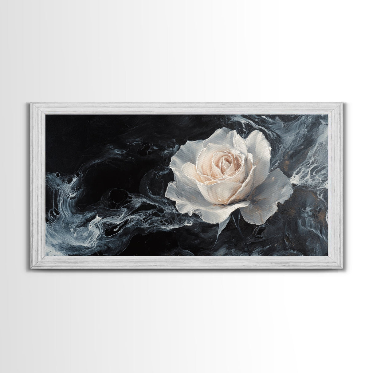 Abstract Oil Painting Print of a White Rose, Framed Canvas Print, Centerpiece Wall Art, Accent Piece Art, Floral Print, Flower Painting Wall Art