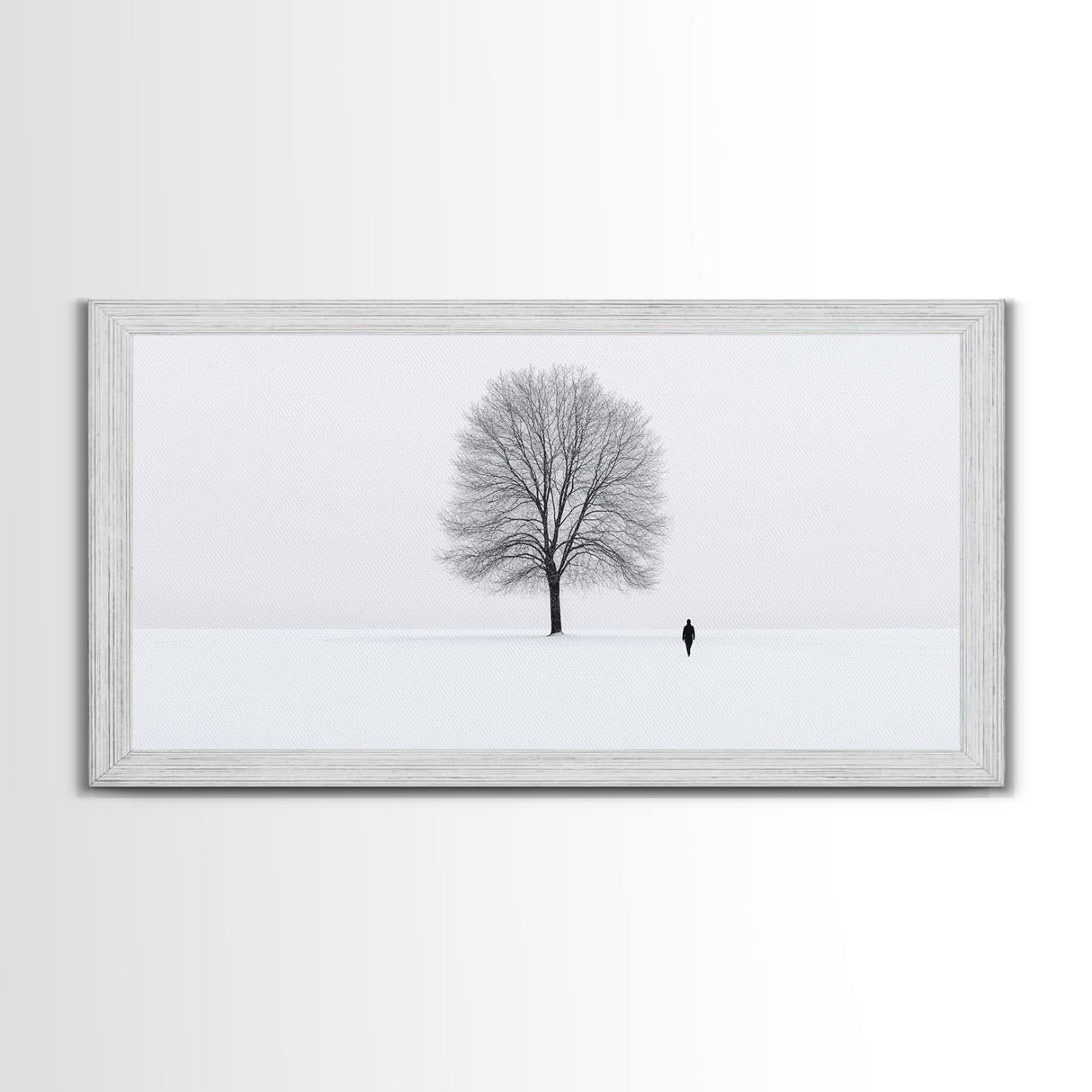 Solitude - Framed Canvas Print - Ready To Hang Wall Art - Winter Decor - Lone Tree In A Snow Covered Valley - Winter Landscape Painting