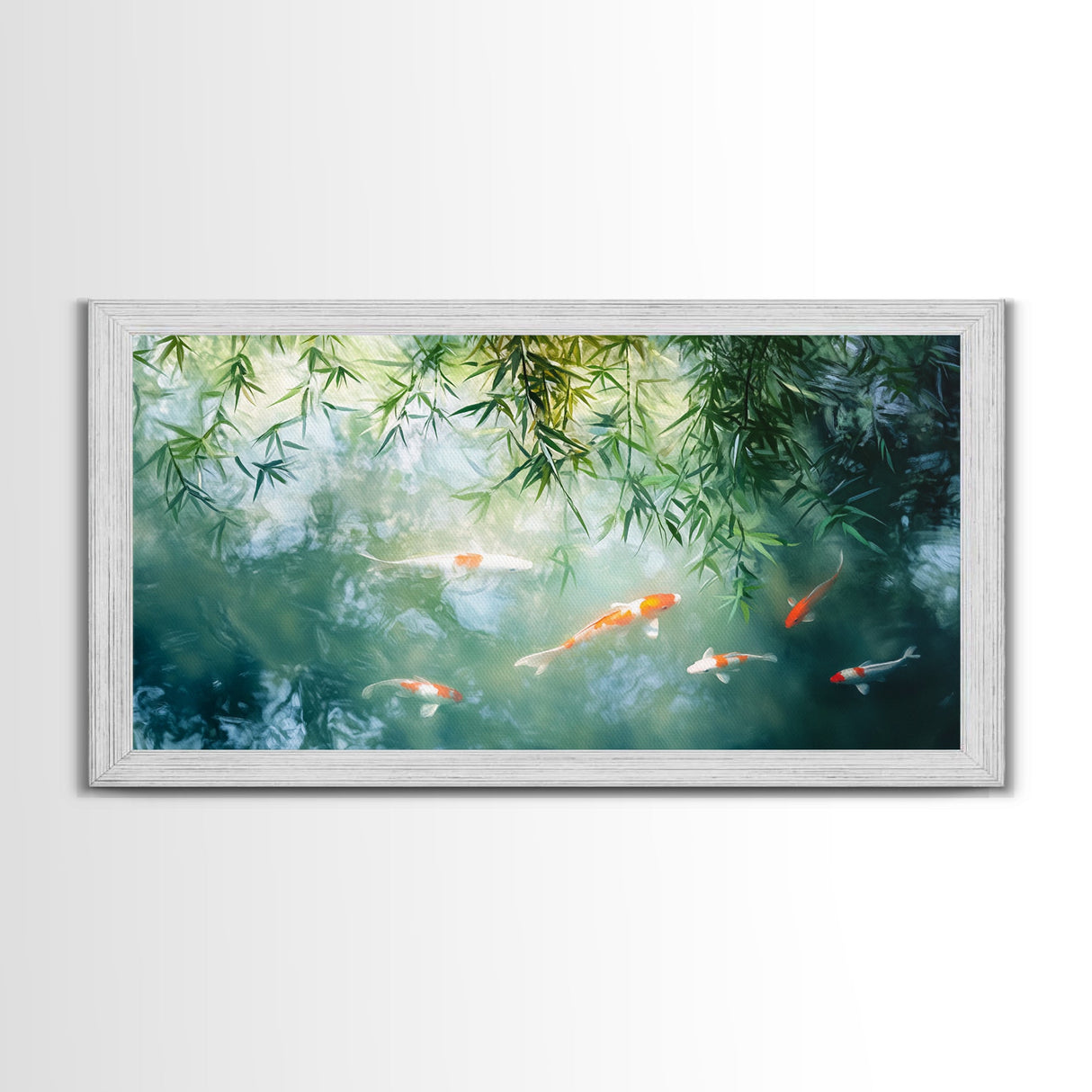 Koi Fish Swimming In a River Framed Canvas Print - Minimalist Art Wabi Sabi Style Home Decor
