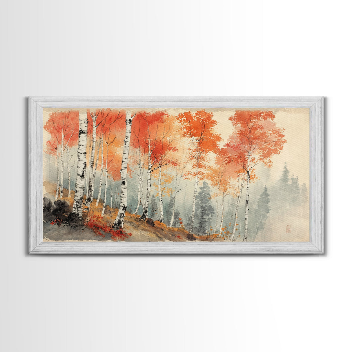 Birch Tree Painting, Aspen Trees Landscape Wall Art, Watercolor Print Colorado Forest Wall Art, Autumn landscape Centerpiece Wall Art