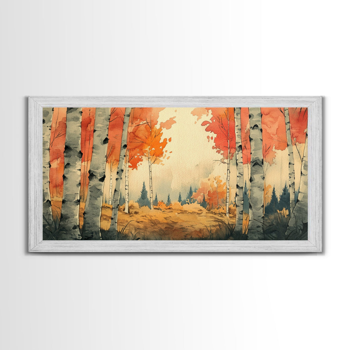 Birch Tree Landscape Painting Print, Accent Piece, Accent Wall Art, Autumn Landscape Canvas Print, Birch Forest Art, Watercolor Birches