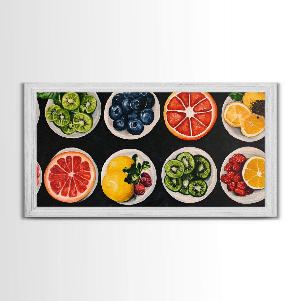 Fruit Basket Painting Canvas Print, Modern Fswmrhouse Kitchen Wall Art, Vintage Fruit Art For Dining Room Framed and Ready To Hang