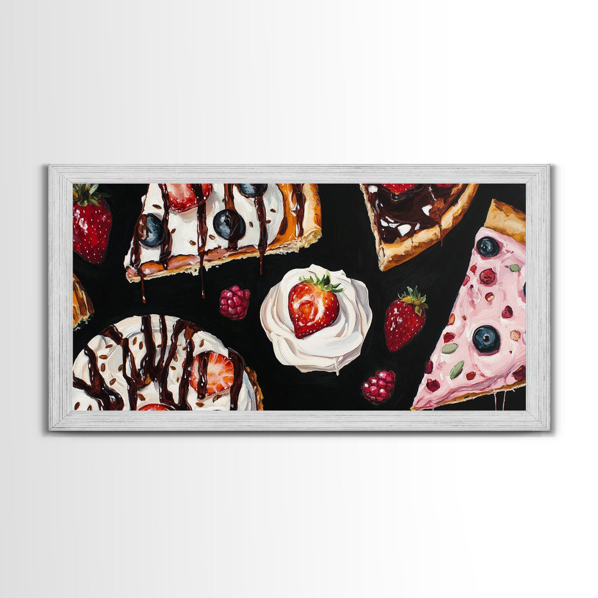 Food Painting Print, Desserts Painting Wall Art, Framed Canvas Print, Kawaii Food Painting For Kitchen, Kitchen Home Decor, Kitchen Wall Art