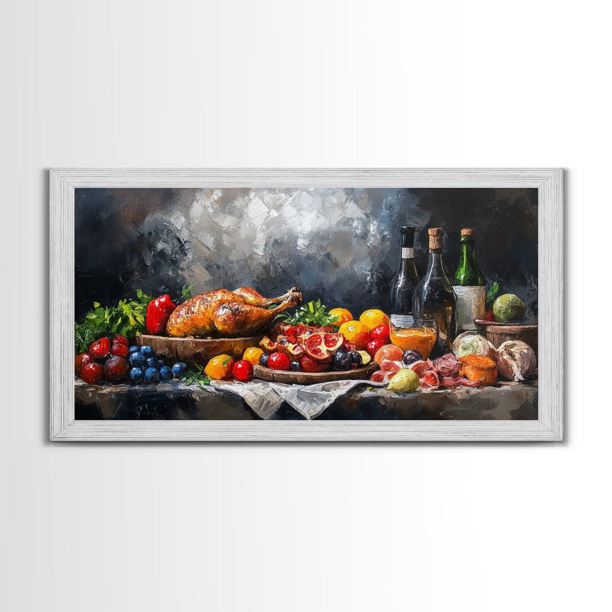 A Christmas Feast Canvas Print, Kitchen Wall Art, Thanksgiving Decor, Thanksgiving Turkey Painting, Food Painting, Diving Room Art