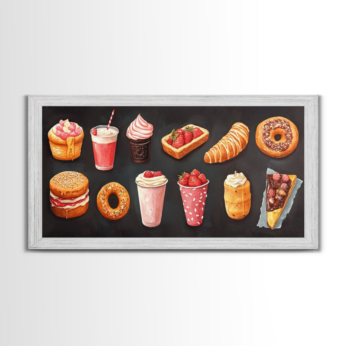 Retro Kitchen Wall Art Canvas Print, Oil Painting Of Desserts, Kitsch Home Decor, Dining Room Art, Restaurant Wall Art, Decor for Restaurant