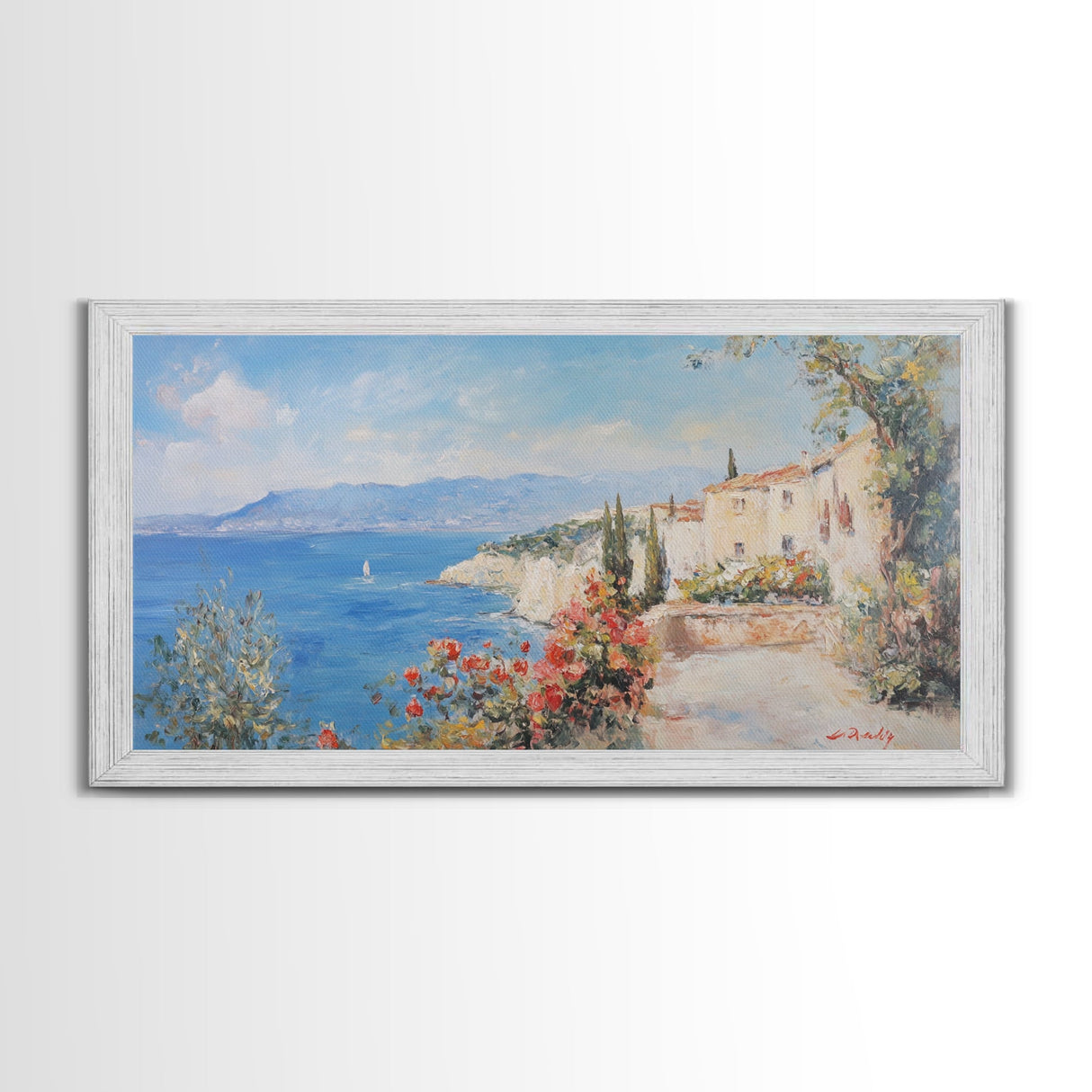 Oil painting Print of an Italian Seaside Village, Framed Canvas Print, Italian Seaside, Italy Painting, Travel Gift Idea, Vacation Gift