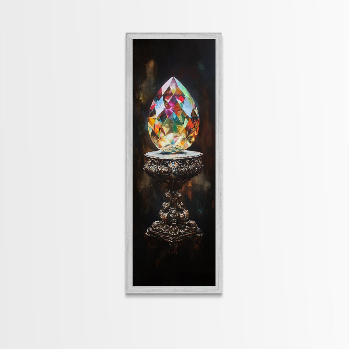 Faceted Crystal on Pedestal Canvas Print Gemstone Painting Sacred Geometry Art Original Artwork Above Couch Decor
