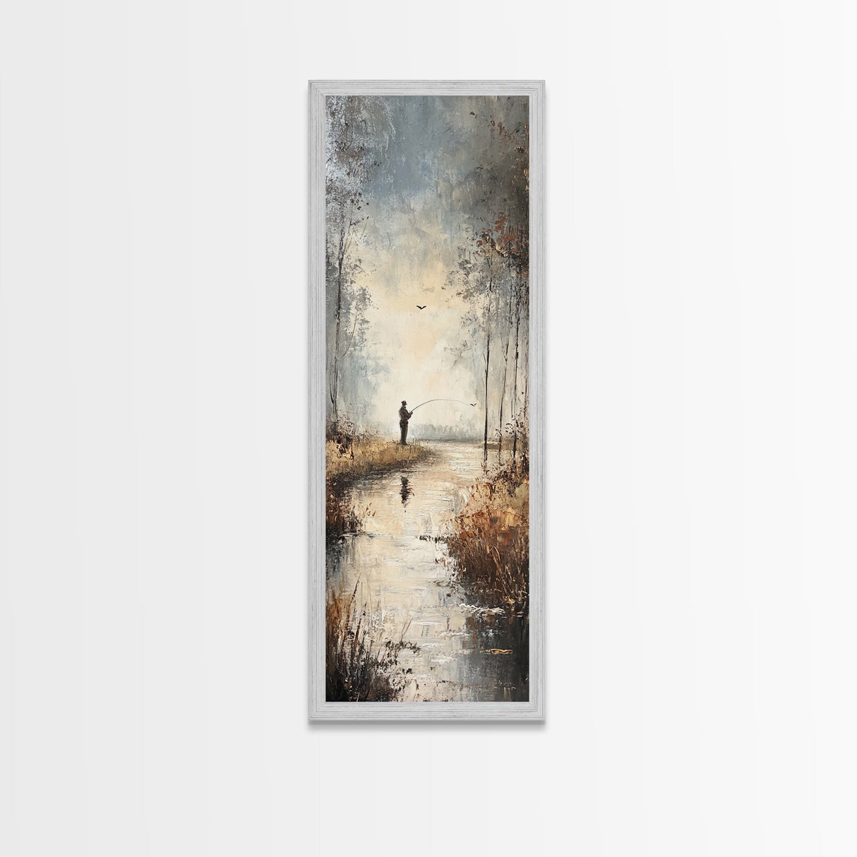 Fisherman painting peaceful landscape framed canvas print, autumn outdoor wall art, rustic decor, nature lovers gift, tranquil scene decor