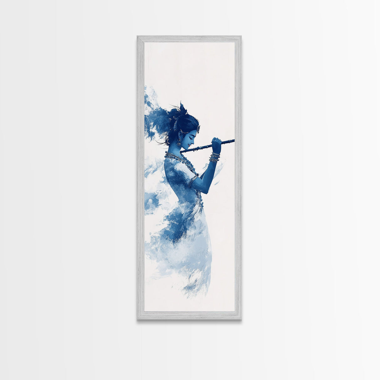 Painting of Krishna Canvas Print Framed Wall Art, Indian Art, Hindu Decor, Vertical Skinny Art, Tall Narrow Wall Art