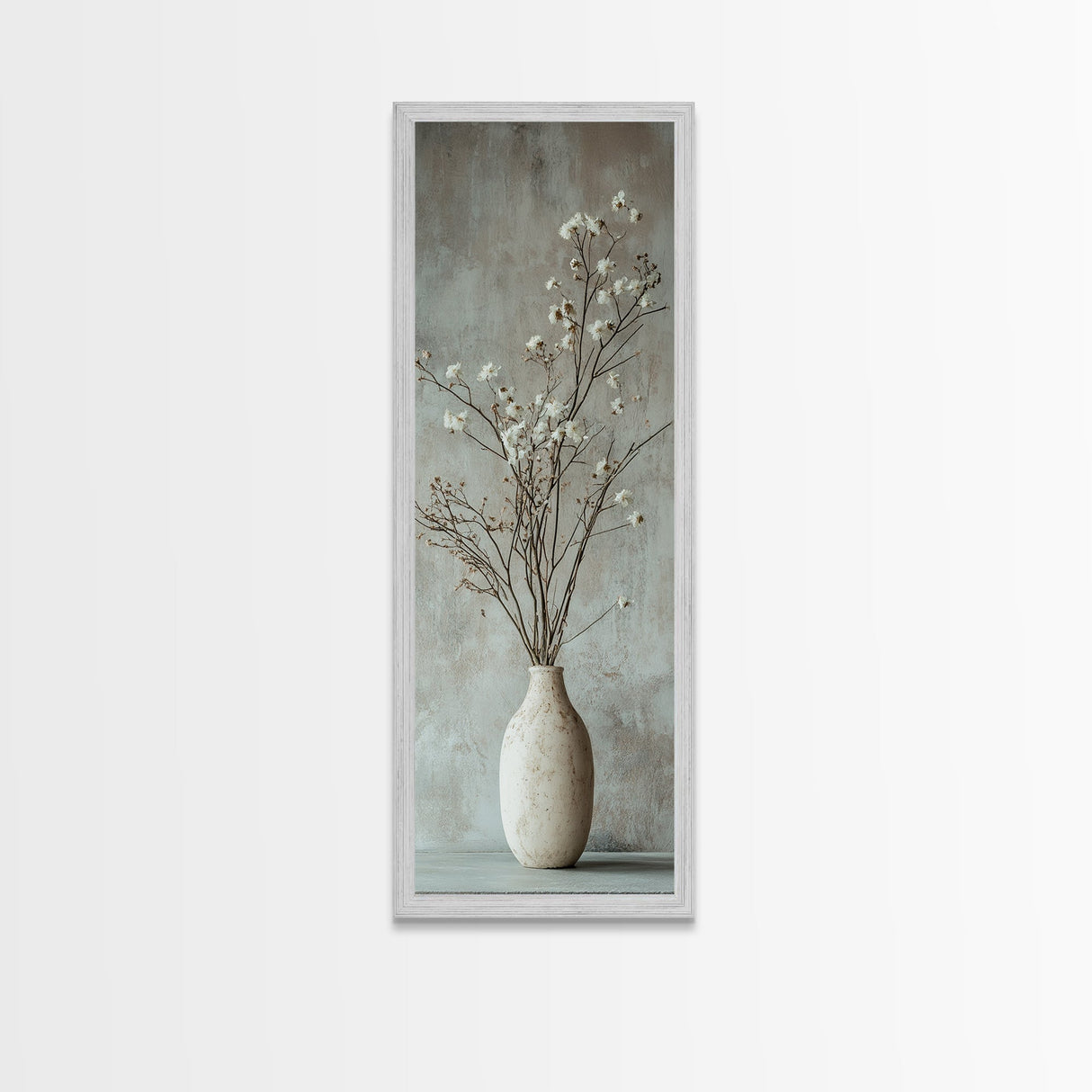 Framed Canvas Print Tall Skinny Art with Rustic Wildflower Painting, Botanical Wall Art, Wabi Sabi Art, Living Room Decor, Gift Idea Her