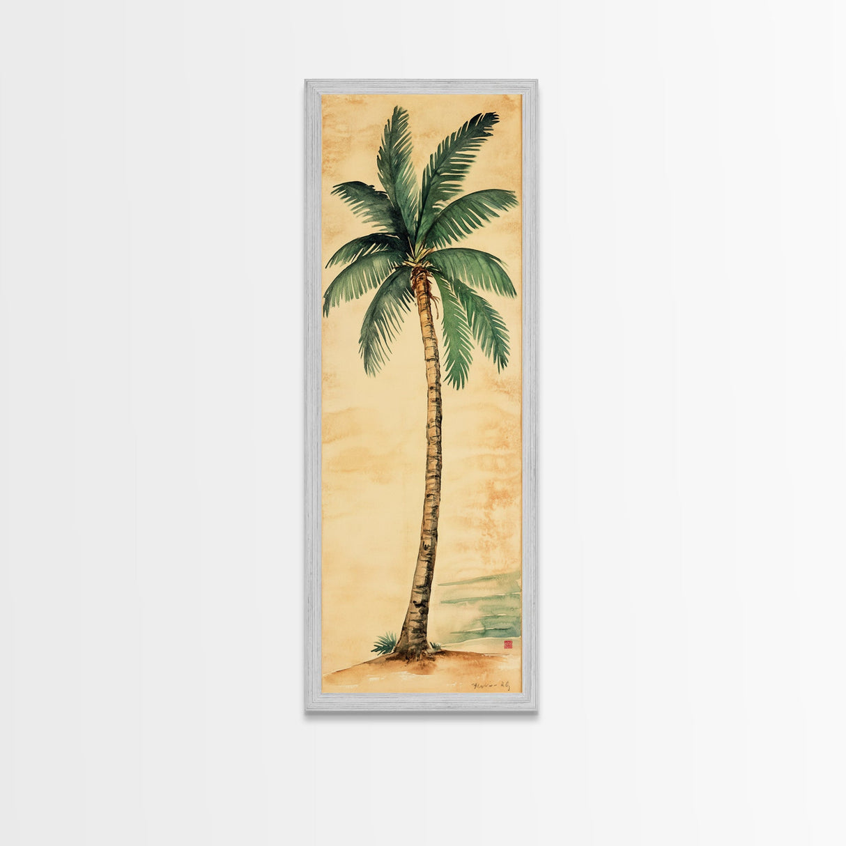 Framed Canvas Print Tall Skinny Palm Tree Art Nautical Coastal Decor, Beach-Inspired Tropical Wall Art, Guest Room Art, Gift Idea Her