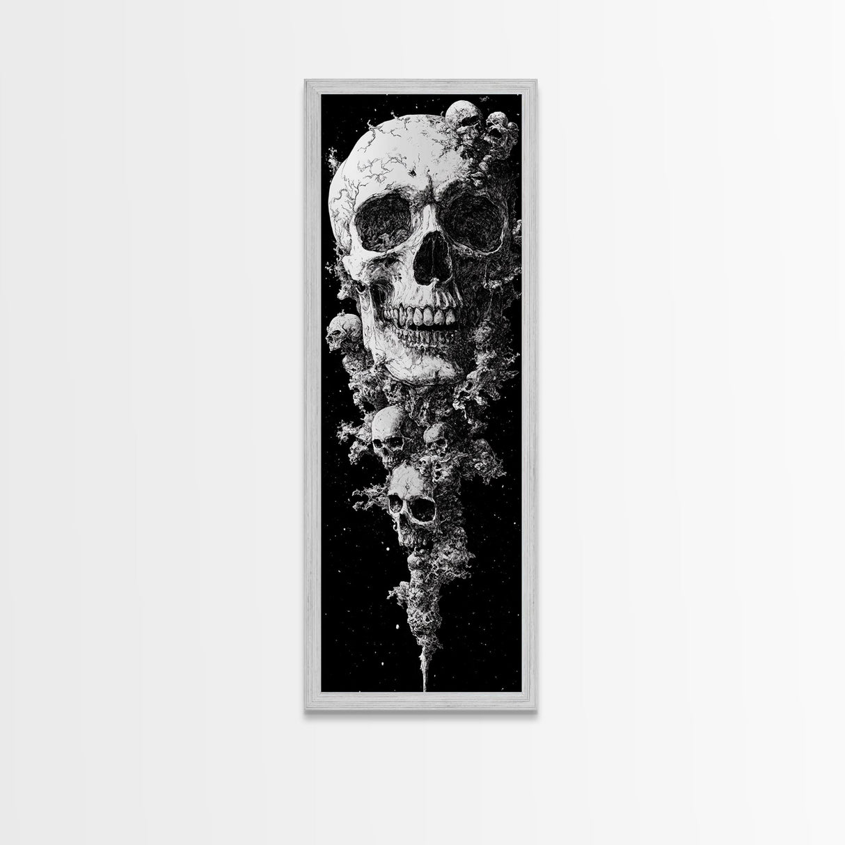 Skull Painting Print - Horror Decor - Witchy Decor - Tall Narrow Art - Framed Canvas Print - Skinny Wall Art - Skull Painting - Skull Wall Art